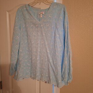 Denim & Co. Light Blue Scalloped Hem Long Sleeve Tunic XL